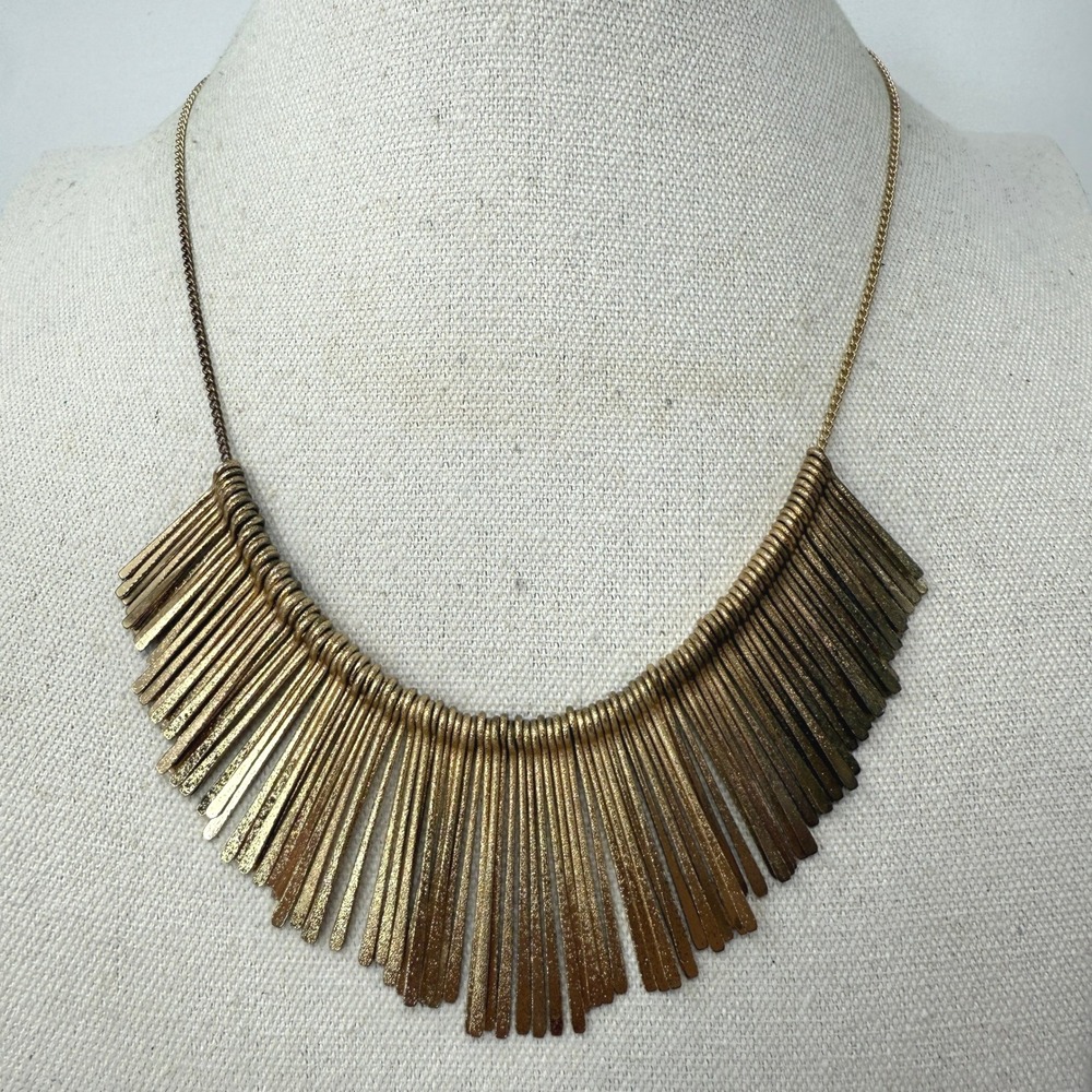 Fringe Bib Necklace Y2K Statement Lobster Clasp Gold Tone Cleopatra Egyptian